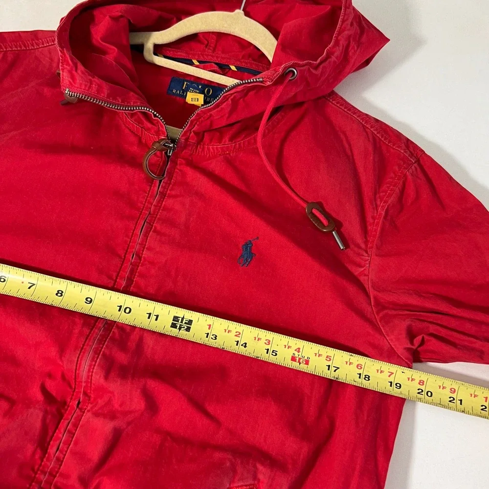 Polo Ralph Lauren Jacket Men XS Red Hooded Cotton Full Zip Classic Casual Preppy